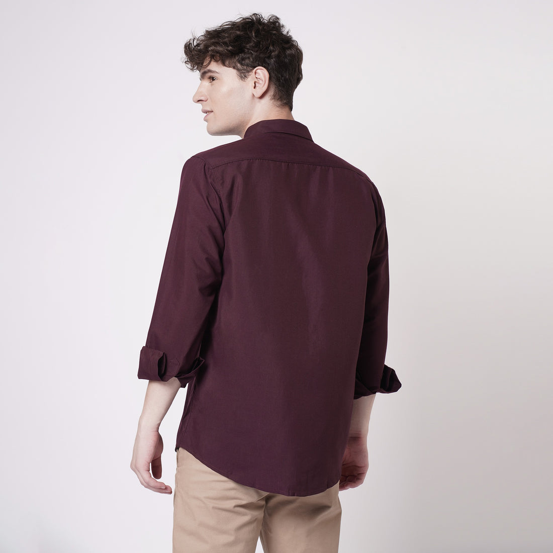 Wine maroon cotton shirt for men - back view