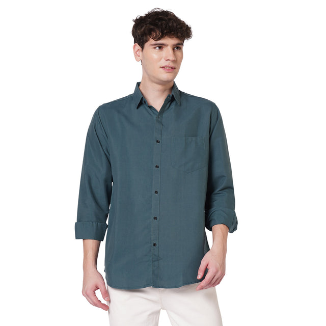 Men's teal green solid shirt front full view