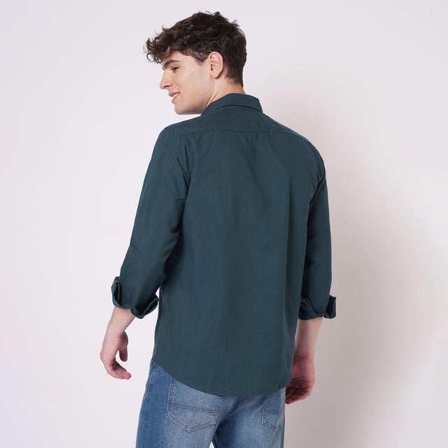 Men's deep teal solid shirt back view