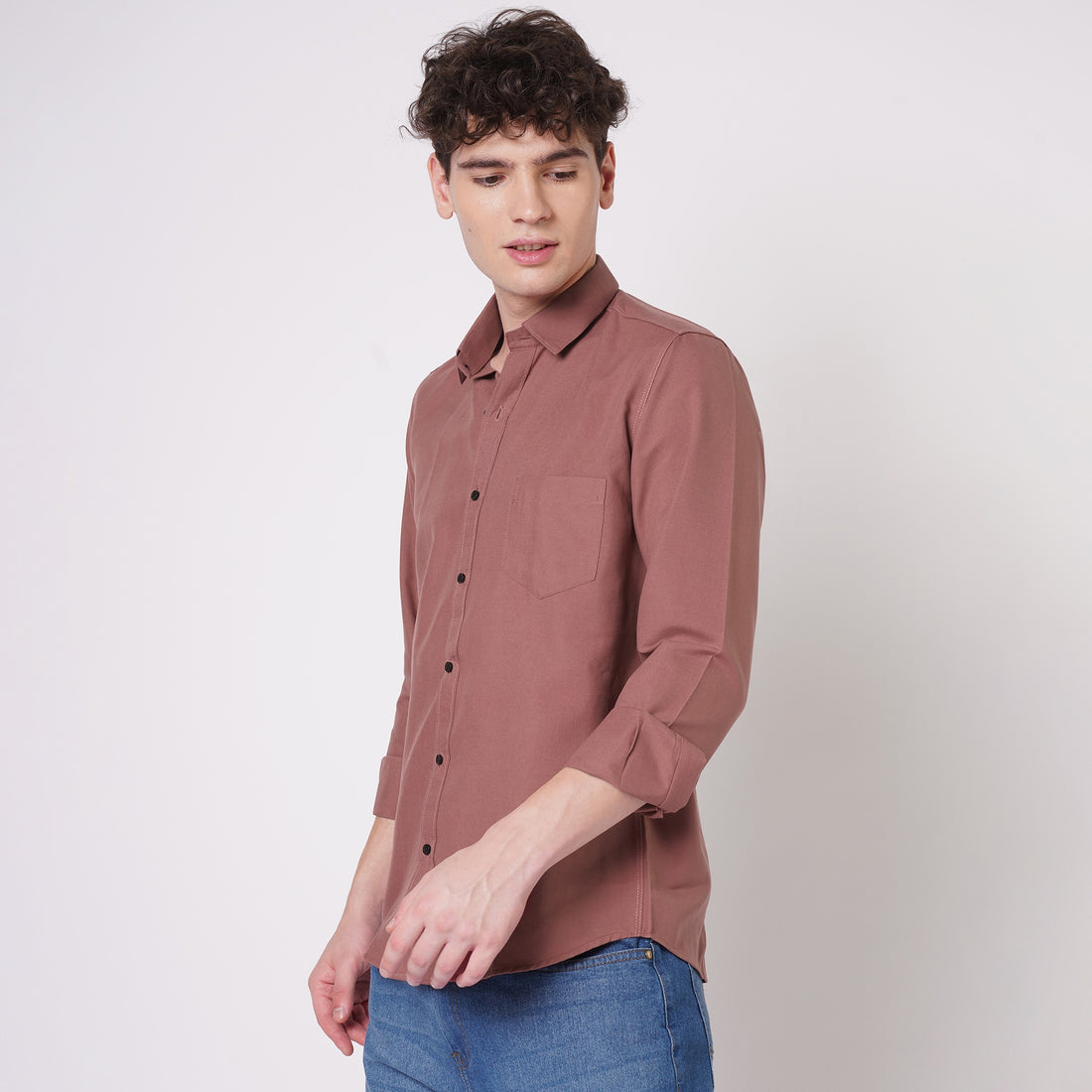 Men's dusty rose solid shirt side view