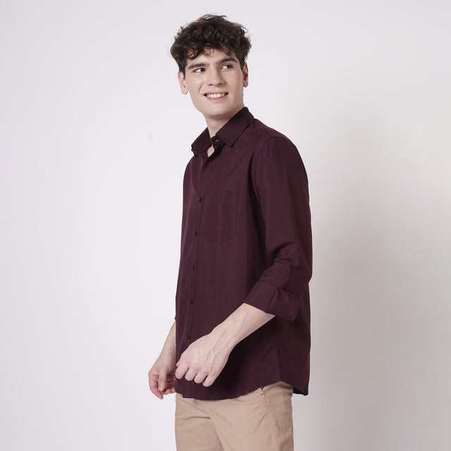 Wine maroon cotton spread collar shirt for men - side view