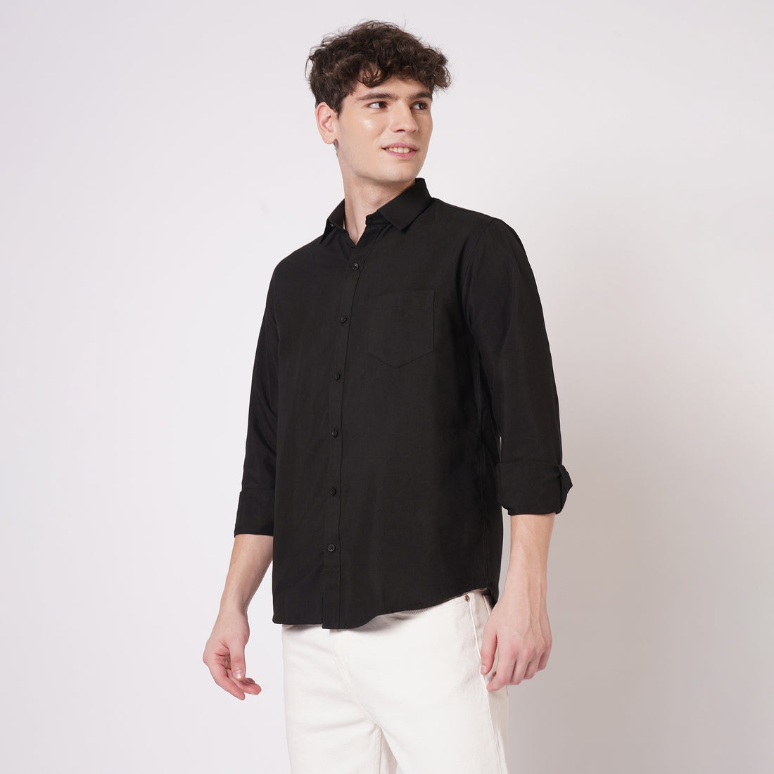 Black cotton full sleeve shirt for men angled view