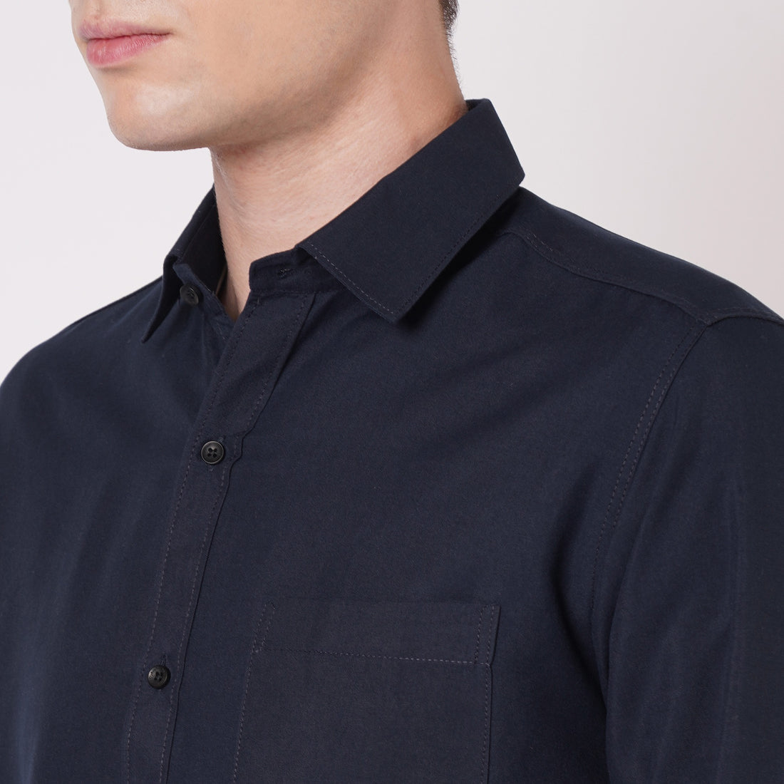 Navy blue cotton shirt for men collar and chest pocket detail
