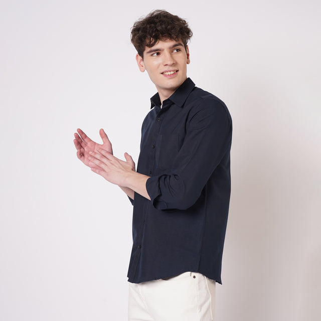 Navy blue cotton full sleeve shirt for men side view