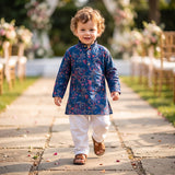 Boys Navy Blue Floral Embroidered Lachka Kurta Pyjama Set – 2–3 Years 2