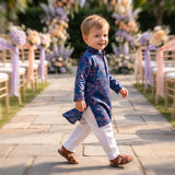 Boys Navy Blue Floral Embroidered Lachka Kurta Pyjama Set – 2–3 Years 4
