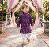 Boys Purple Floral Embroidered Cotton Blend Kurta – 2–3 Years 1