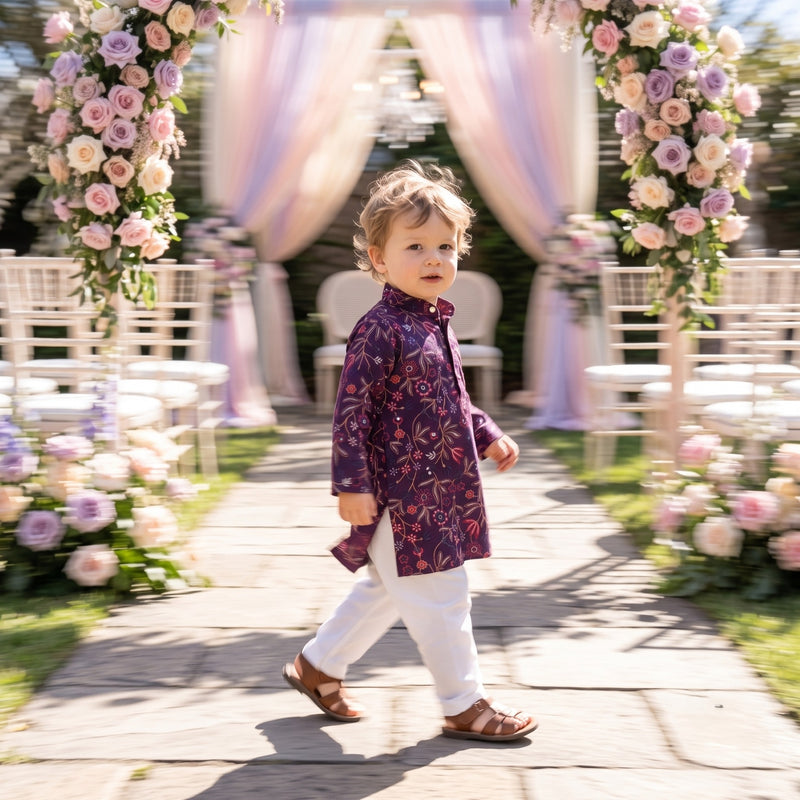 Boys Purple Floral Embroidered Cotton Blend Kurta – 2–3 Years 7