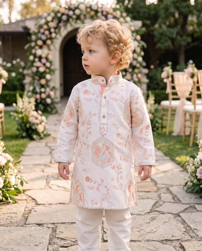 Boys Ivory & Peach Bird Motif Festive Kurta – 2–3 Years 2