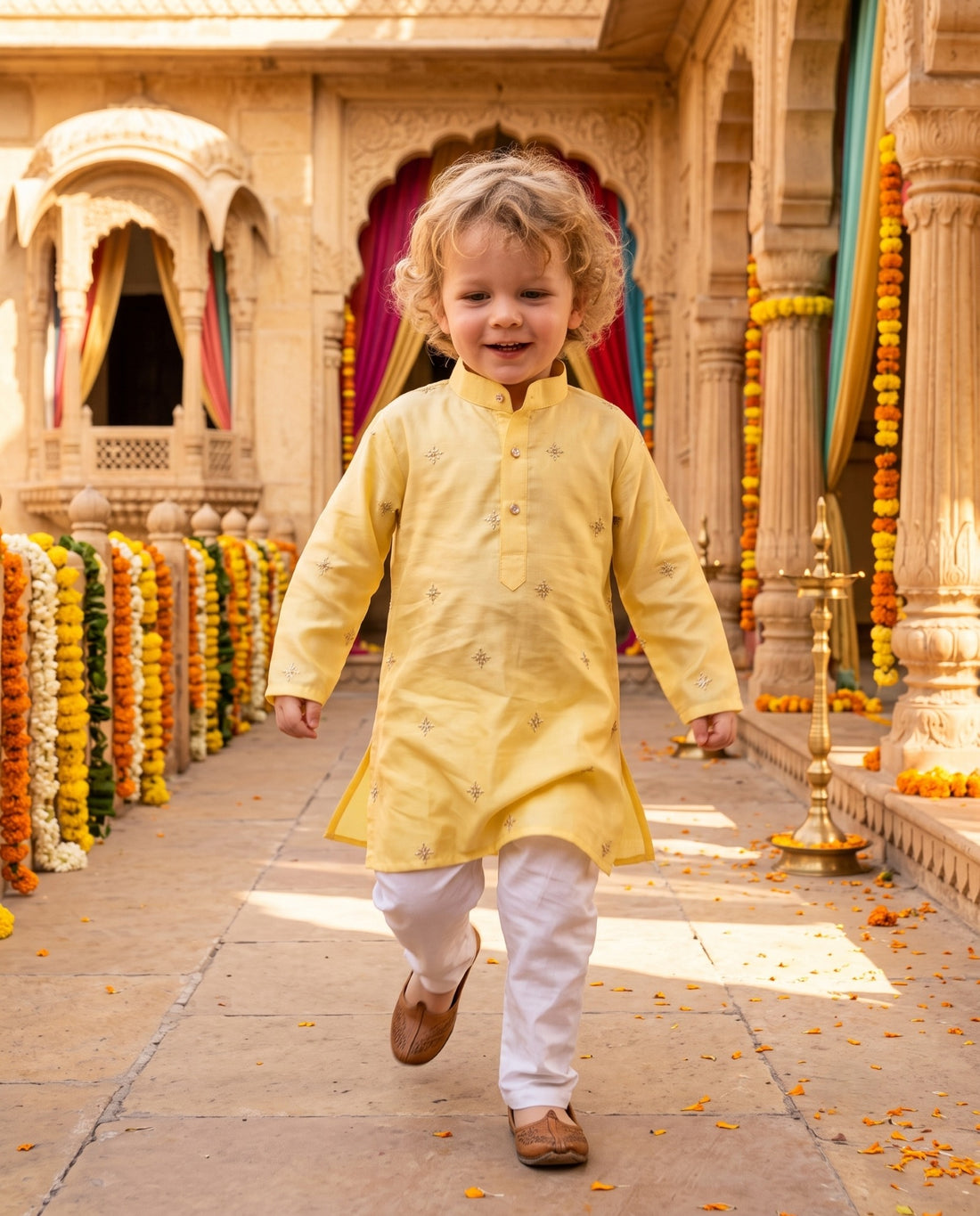 TryBuy TB_21114_KID, 2–3 years: Yellow embroidered kids kurta styled for a festive occasion