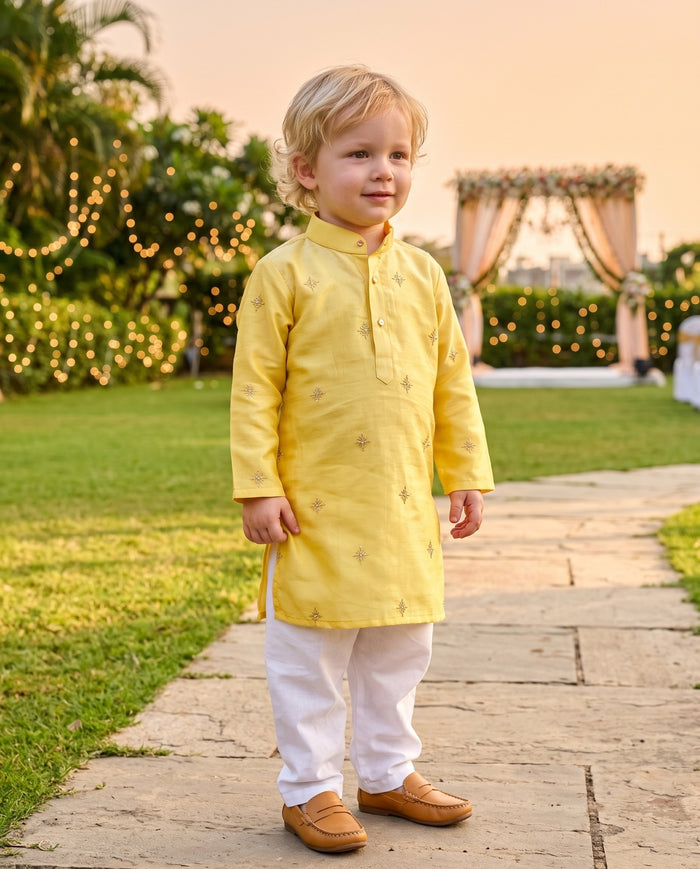 Boys Yellow Embroidered Kurta – 2–3 Years 2