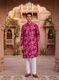 Men's Fuchsia Botanical Print Viscose Rayon Blend Kurta