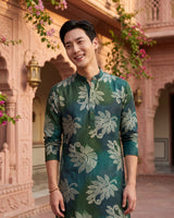Men's Emerald Teal Botanical Print Viscose Rayon Kurta 3