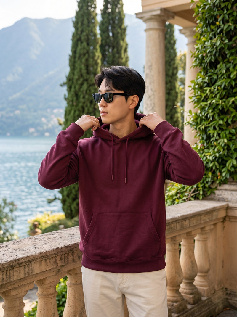 Men's Maroon 100% Cotton Pullover Hoodie 7