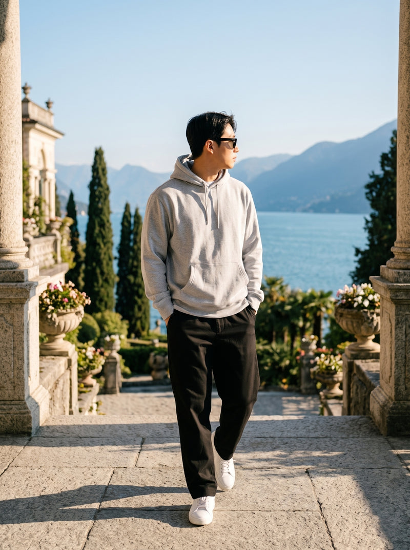 Men's Light Grey Marl 100% Cotton Pullover Hoodie 1