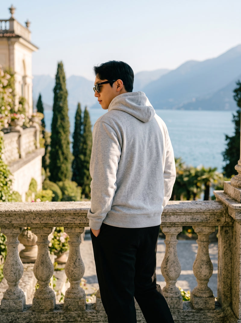 Men's Light Grey Marl 100% Cotton Pullover Hoodie 4