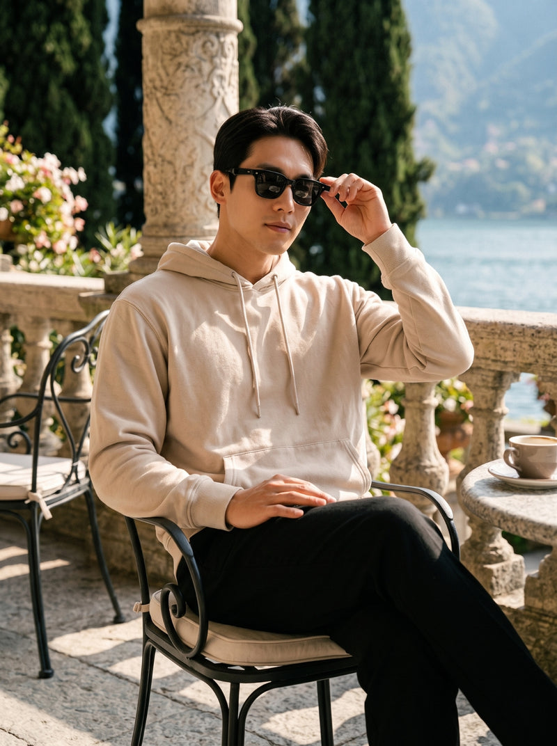 hombre beige 100% algodon Pullover Hoodie 2