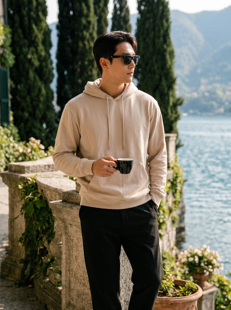 hombre beige 100% algodon Pullover Hoodie 8