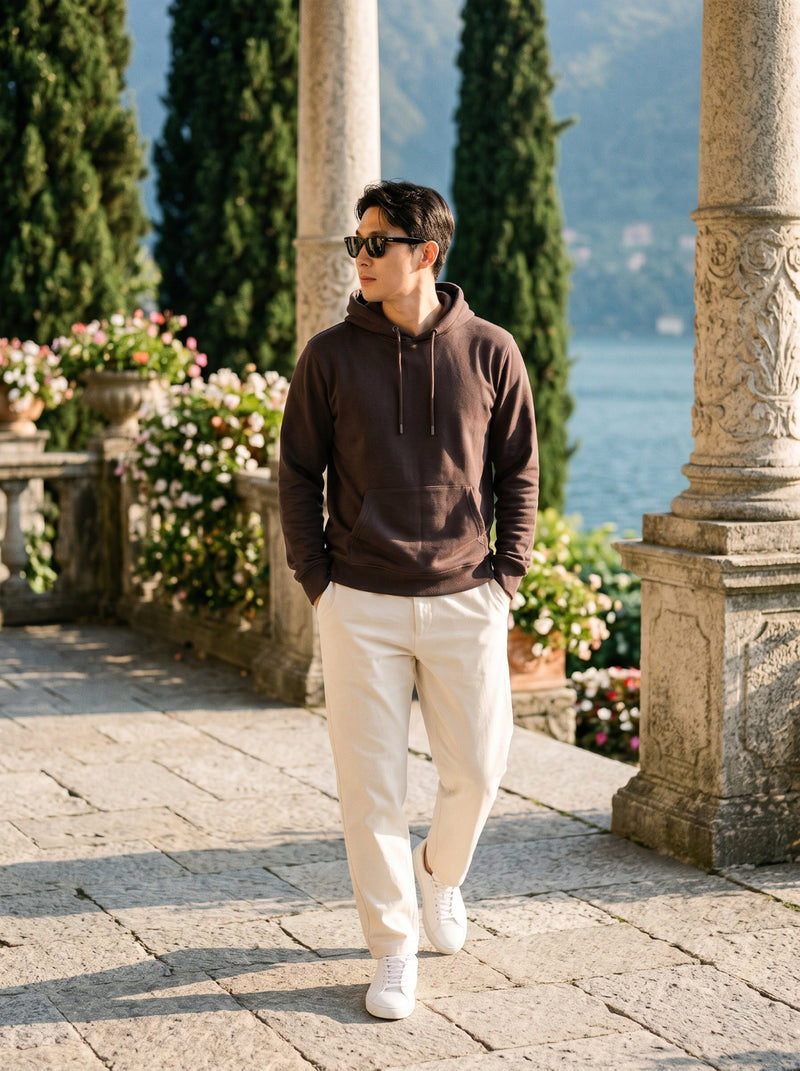 Men's Chocolate Brown 100% Cotton Pullover Hoodie 1