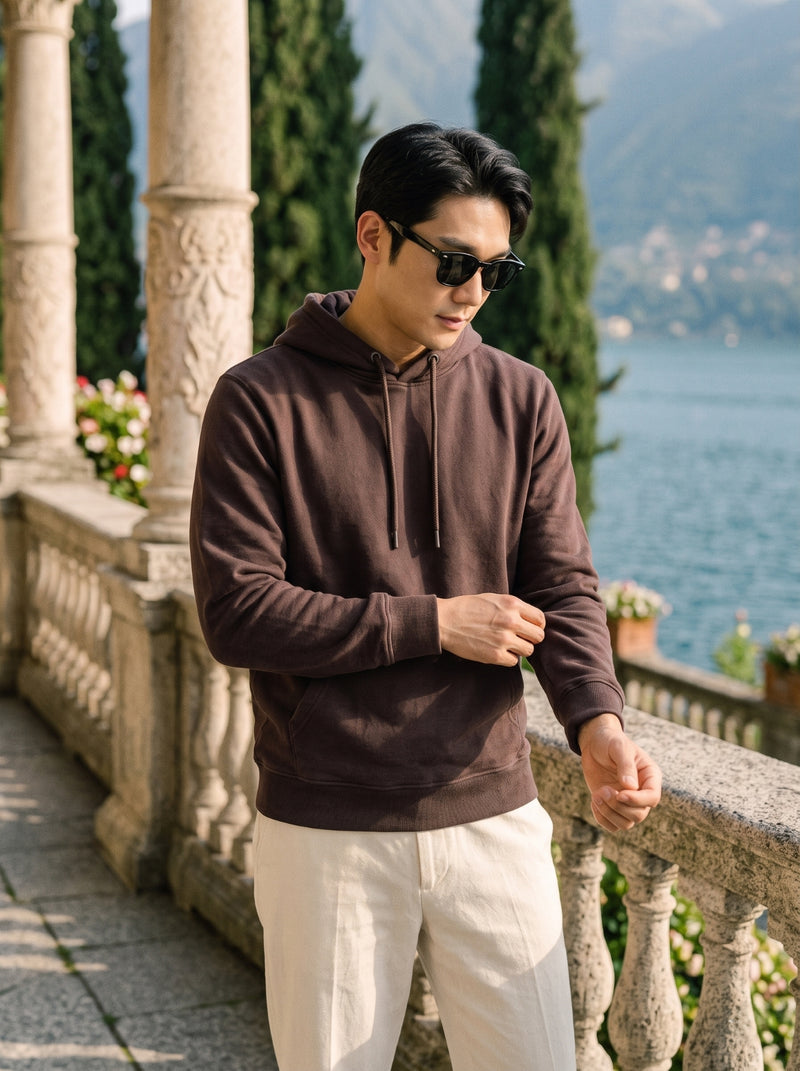 Men's Chocolate Brown 100% Cotton Pullover Hoodie 5