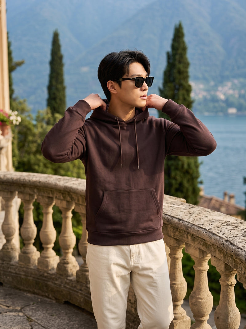 Men's Chocolate Brown 100% Cotton Pullover Hoodie 7