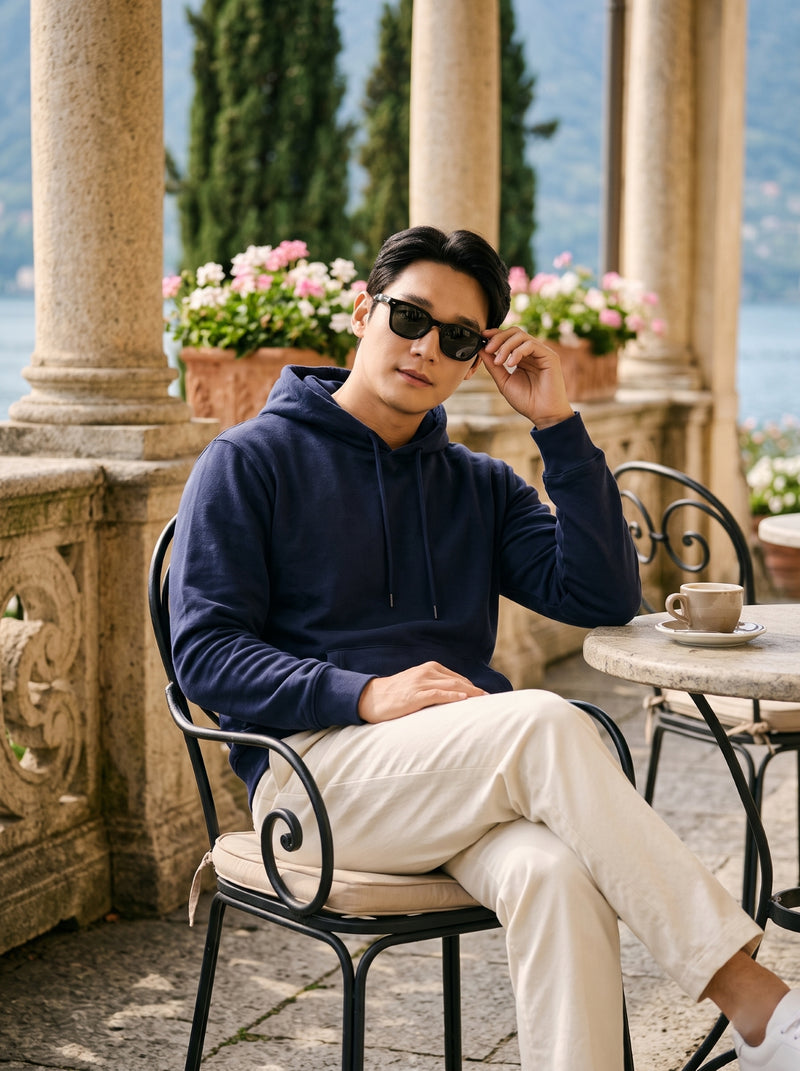 Men's Navy Blue 100% Cotton Pullover Hoodie 2