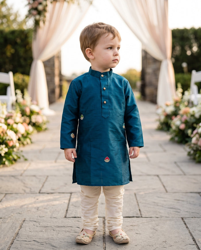 Boys Teal Blue Embroidered Kurta – 2–3 Years 2