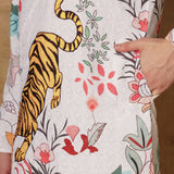 Men’s White Designer Kurta with Tiger & Floral Print | Unique Festive Wear for Wedding, Haldi & Cultural Events 2