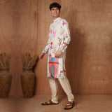 Cream Chikankari Cotton Kurta with Multicolor Royal Mughal Print 5