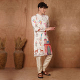 Cream Chikankari Cotton Kurta with Multicolor Royal Mughal Print 4