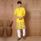 Men’s Yellow Floral Printed Kurta 1