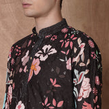 Men’s Black Designer Kurta with Tiger & Floral Print | Ethnic Festive Kurta for Weddings, Haldi, Diwali & Parties 6