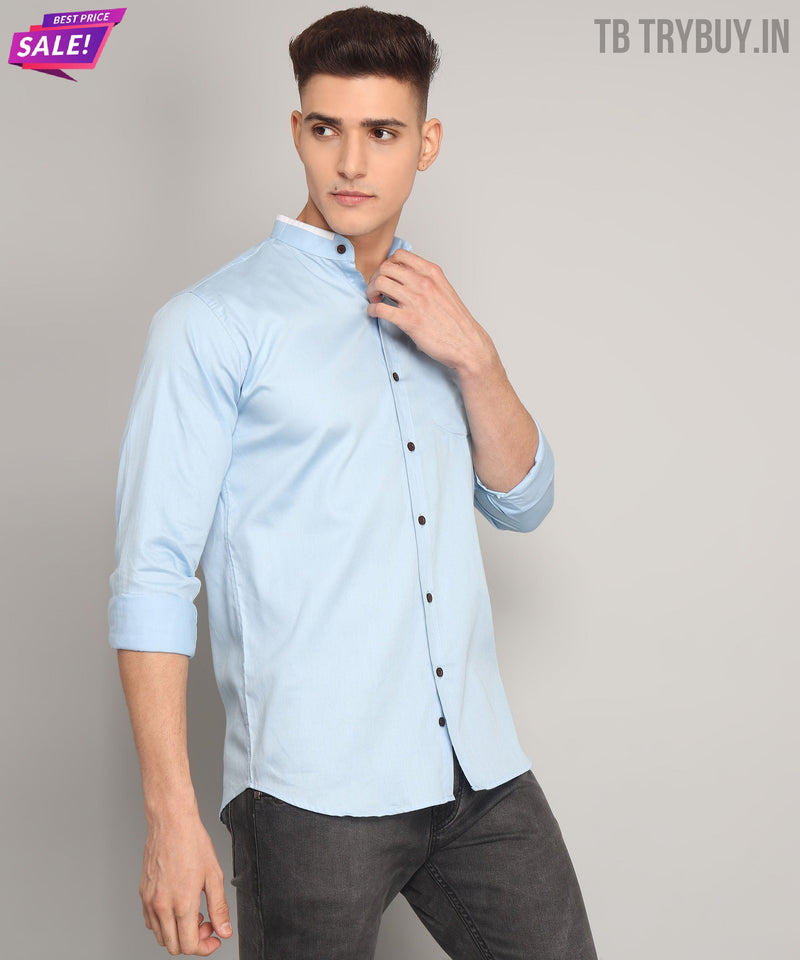 Mandarin Sky Blue Men's Shirt 8
