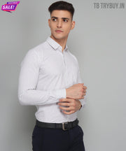 TryBuy Premium Pure Cotton Blue Dotted Print Cotton Casual/Formal White Shirt for Men