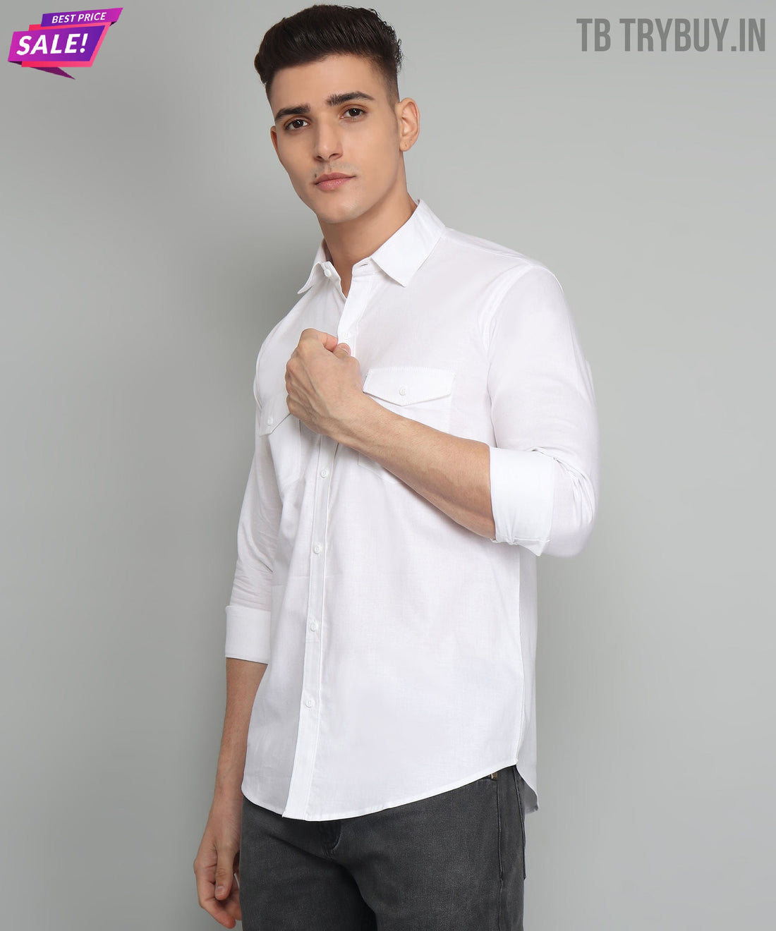 
a man wearing a wit overhemd en zwart pants afbeelding van TryBuy
