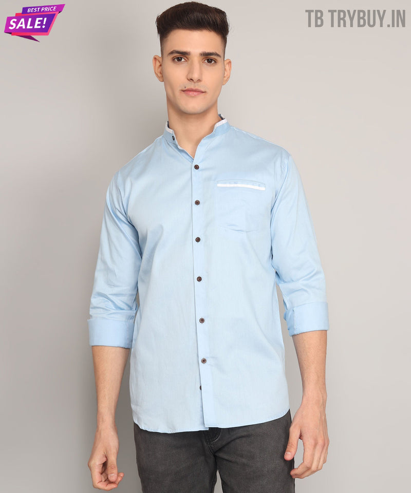 Mandarin Sky Blue Men's Shirt 6