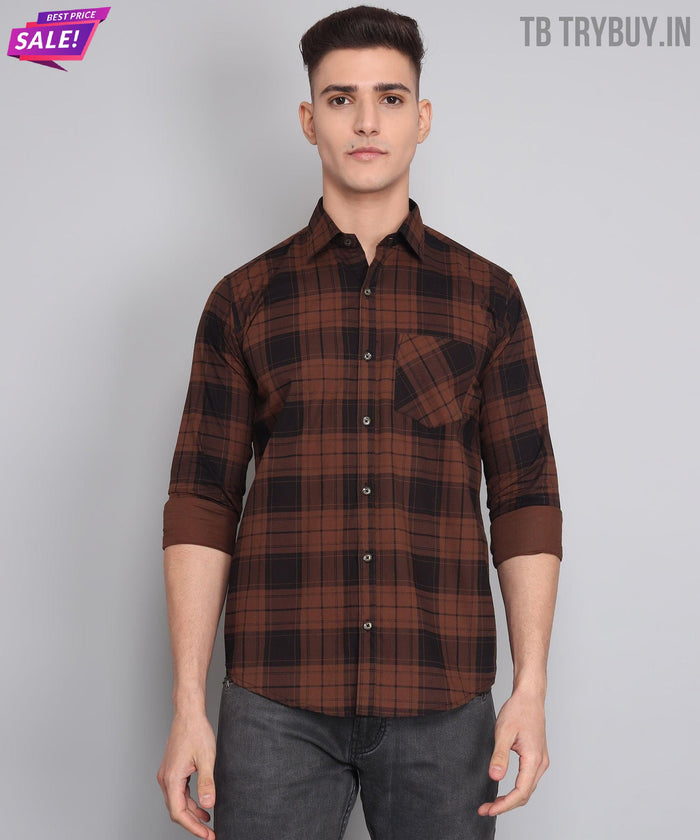 Brown Checked Cotton Shirt for Men 2
