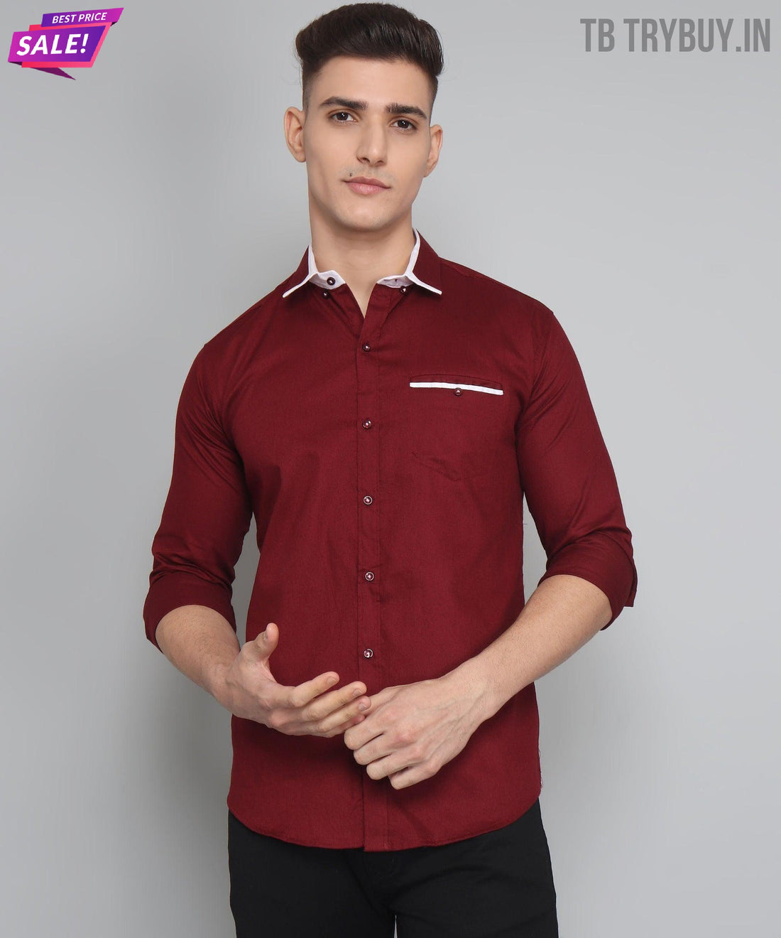 a man wearing a red shirt and black pants
