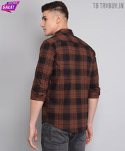 TryBuy Premium Exclusive Brown Black Cotton Casual Checks Shirt for Men