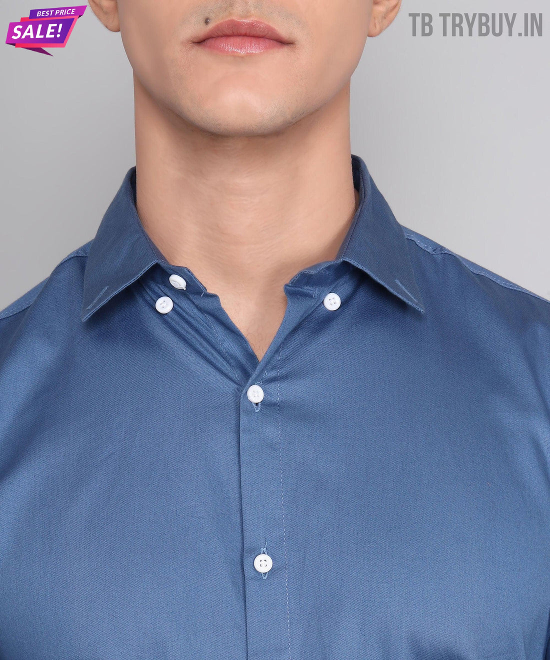Blue solid regular-fit cotton shirt for men, product view