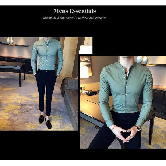 a man wearing a green shirt and black pants