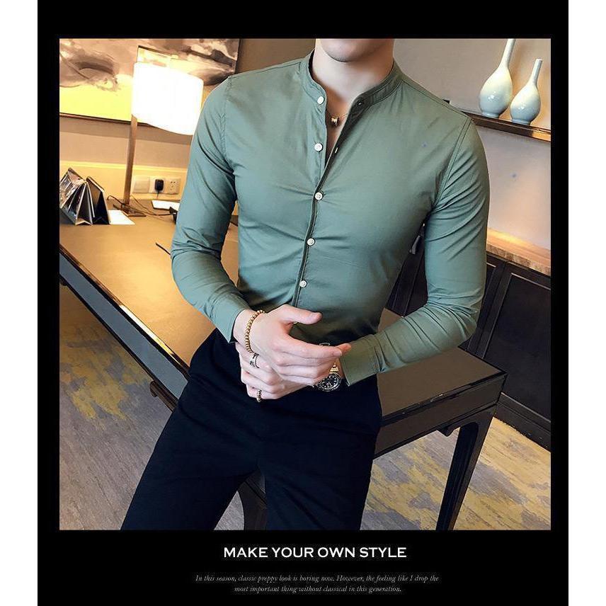 Ocean green cotton button-down shirt for men