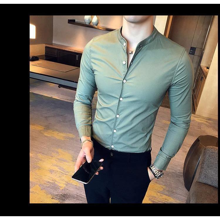 Ocean green cotton button-down shirt for men