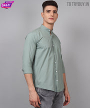 Trybuy Premium Fashionable Cotton Casual Solid Ocean Green Shirt for Men