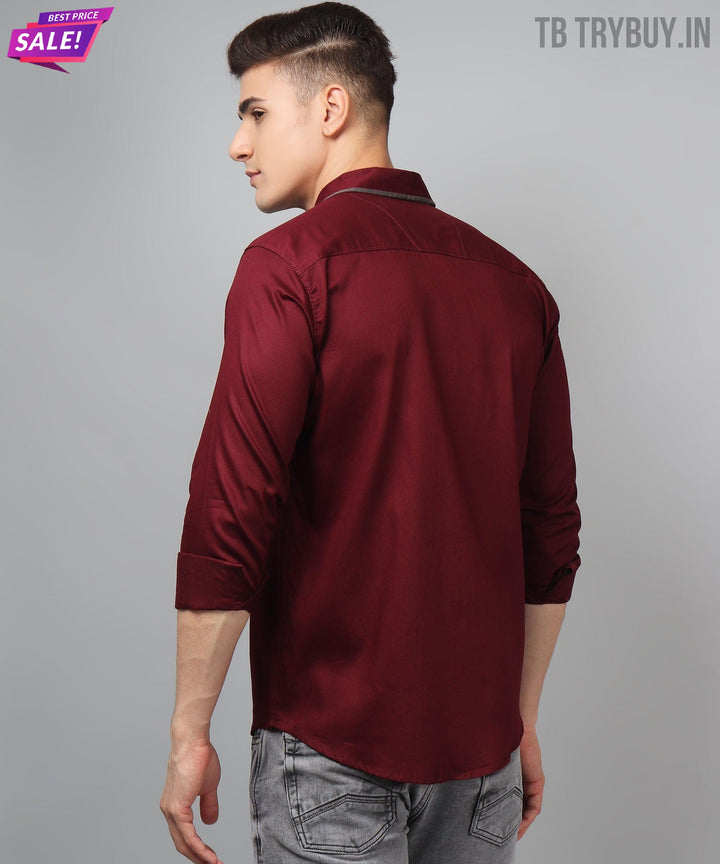 Luxurious Partywear TryBuy Premium WineRed Cotton Casual Solid Shirt for Men