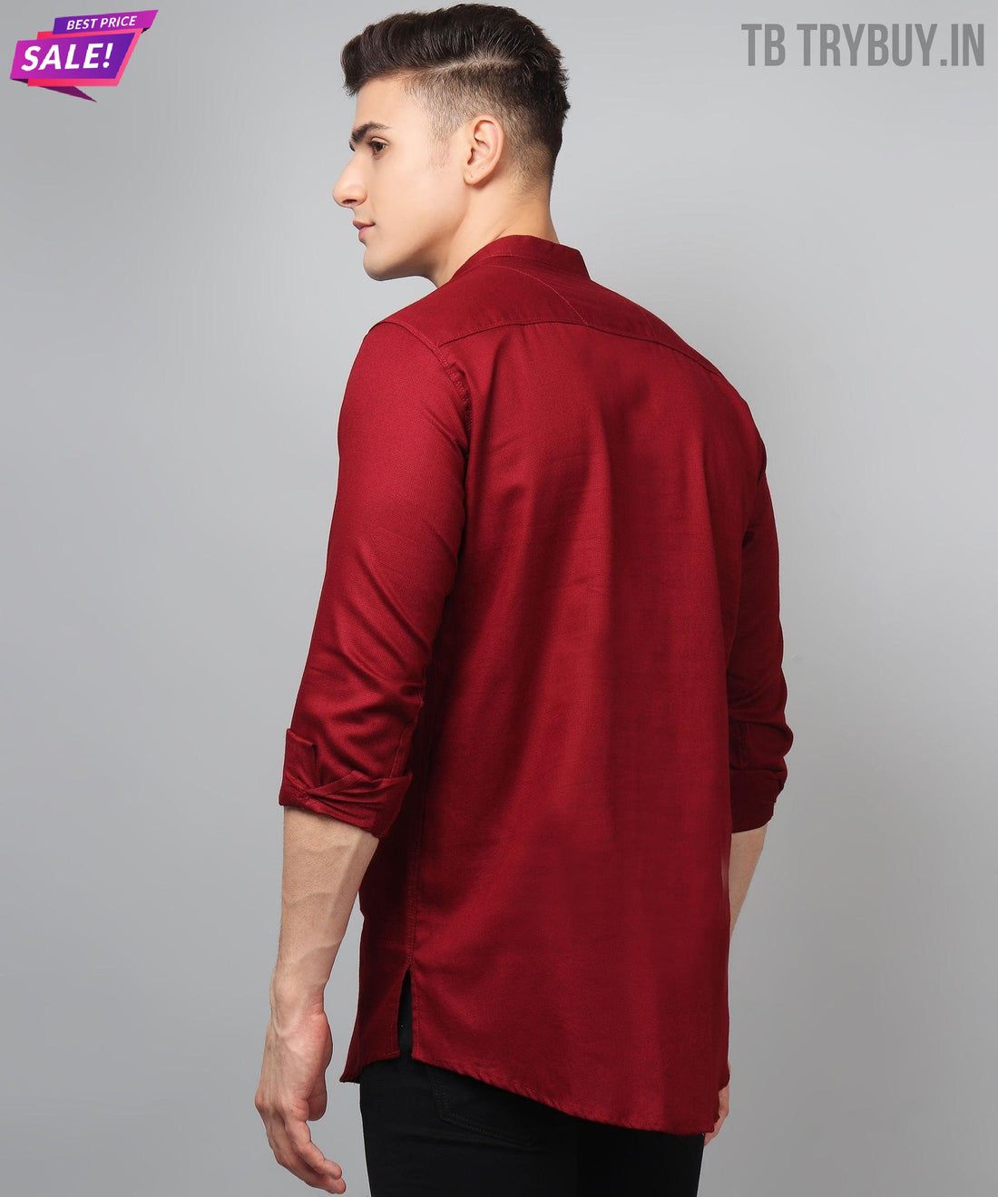 Maroon regular-fit cotton kurta for men