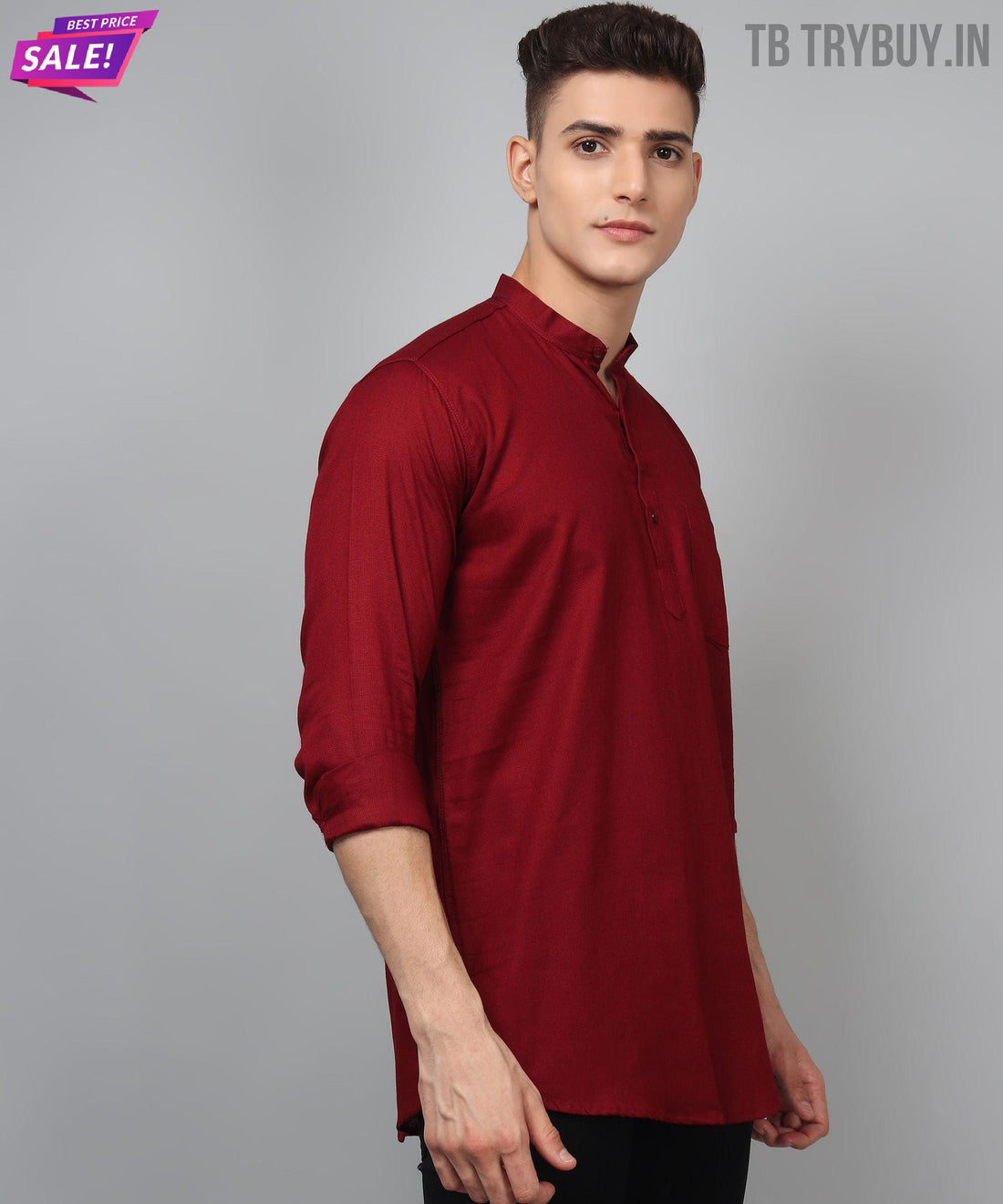 Maroon regular-fit cotton kurta for men
