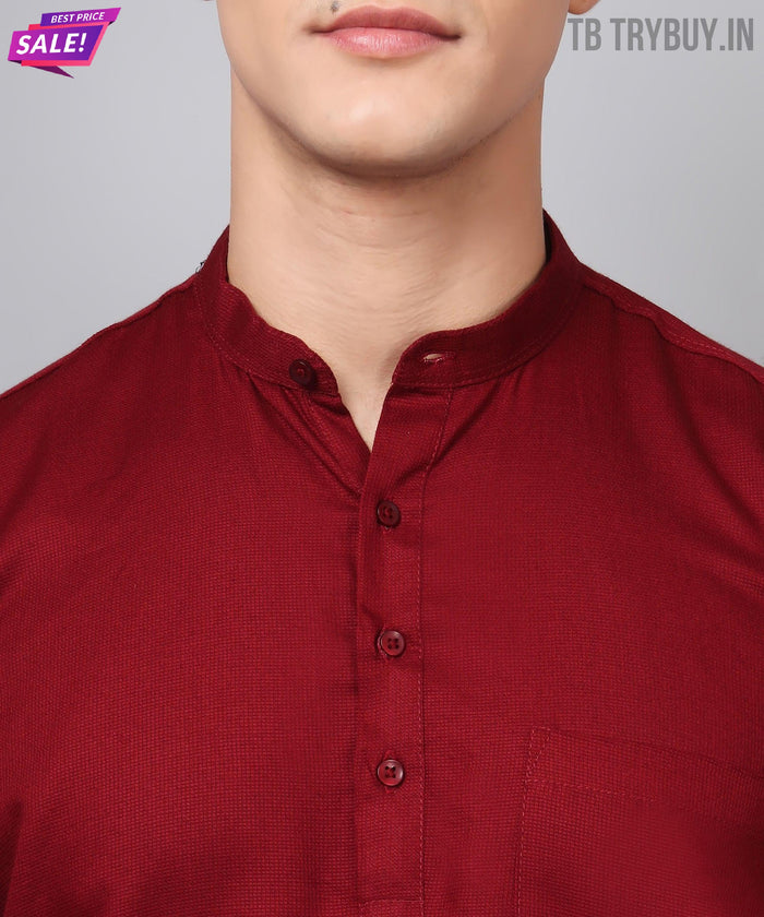 Men’s Maroon Regular Fit Cotton Kurta 2