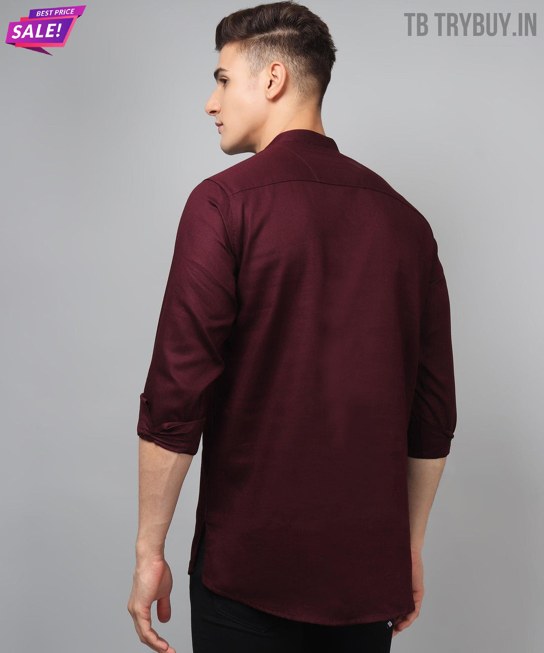 Wine red regular-fit cotton kurta for men
