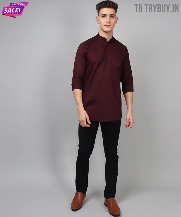 TryBuy Premium Fancy Fabulous Trendy Ethnic WineRed Kurta for Men